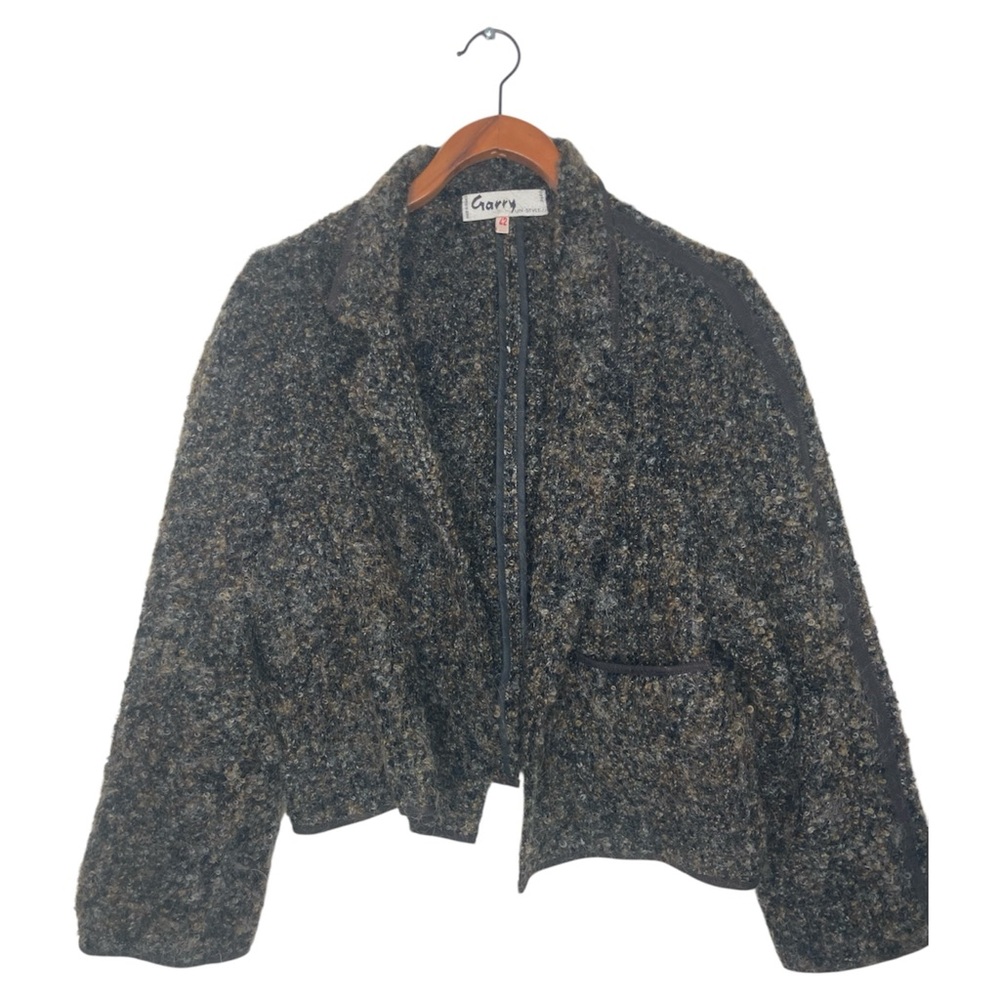 Vtg Garry Paris Wool Blend Cropped Sweater Jacket Designer Women’s Medium Pocket